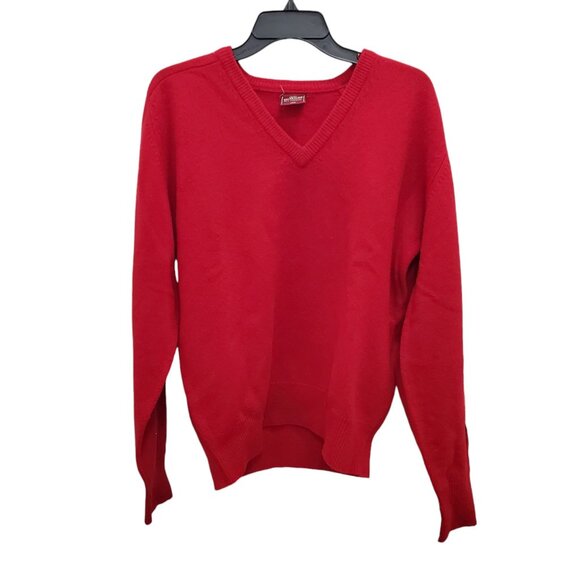 Nordstrom Men's Vintage 1970s Red 100% Lambswool V-Neck Grandpa Sweater Size L - Picture 1 of 4